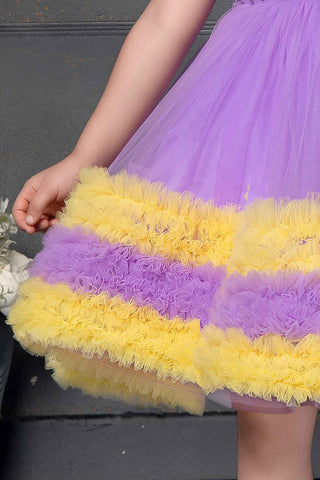 Lilac and Green Ruffle Delight: Adorable Frock for Kids.