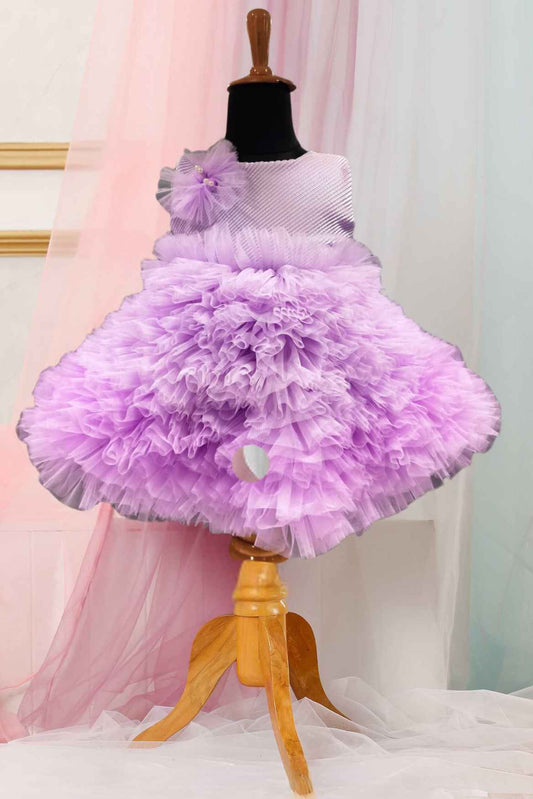 Designer Purple Sequin Multilayer Ruffle Frock For Girls