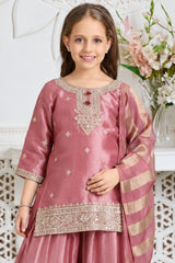 Girls Elegant Pink With Gold Embroidered Palazzo Set