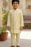 Cream Kurta Set with Pastel Embroidered Nehru Jacket For Boys