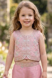 Girls Dusty Pink Floral Embroidered Top And  Palazzo Set With Dupatta