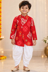 Boys Red Printed Kurta Dhoti Pant Set