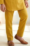 Mustard Yellow Kurta Set  With Shirt Collar Design For Boys