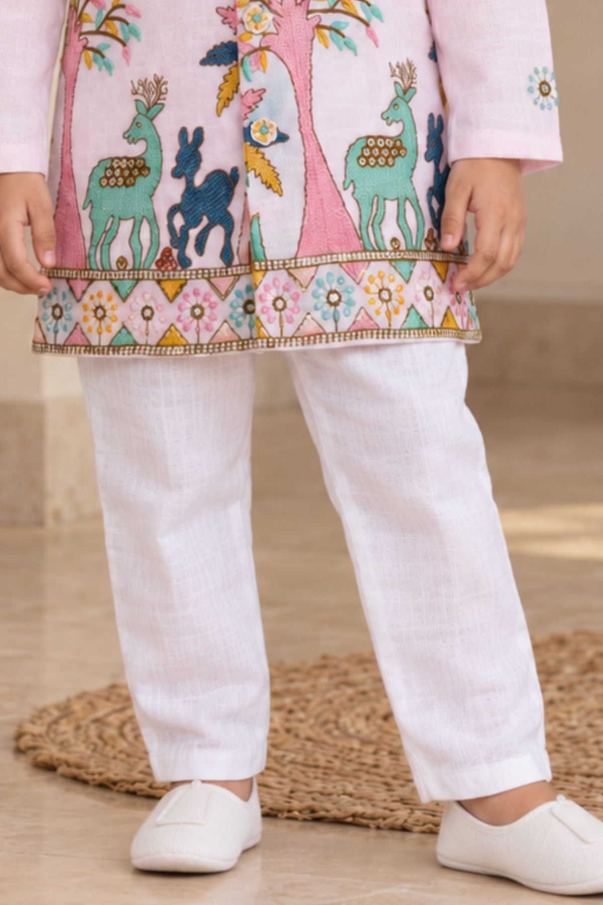 Boys Light Pink Embroidered Kurta Pant Set