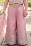 Girls Dusty Pink Floral Embroidered Top And  Palazzo Set With Dupatta