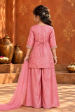 Dusty Rose Embroidered Palazzo Set with Dupatta For Girls