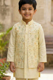 Cream Kurta Set with Pastel Embroidered Nehru Jacket For Boys