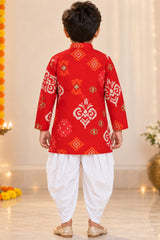 Boys Red Printed Kurta Dhoti Pant Set