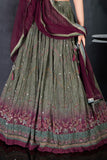 Green And Wine Lehenga Choli Set With Printed And Mirror Work For Girls