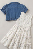 Girls Floral Printed Cream with Blue Denim Shrug