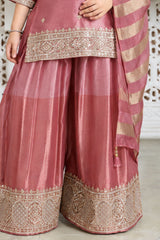 Girls Elegant Pink With Gold Embroidered Palazzo Set