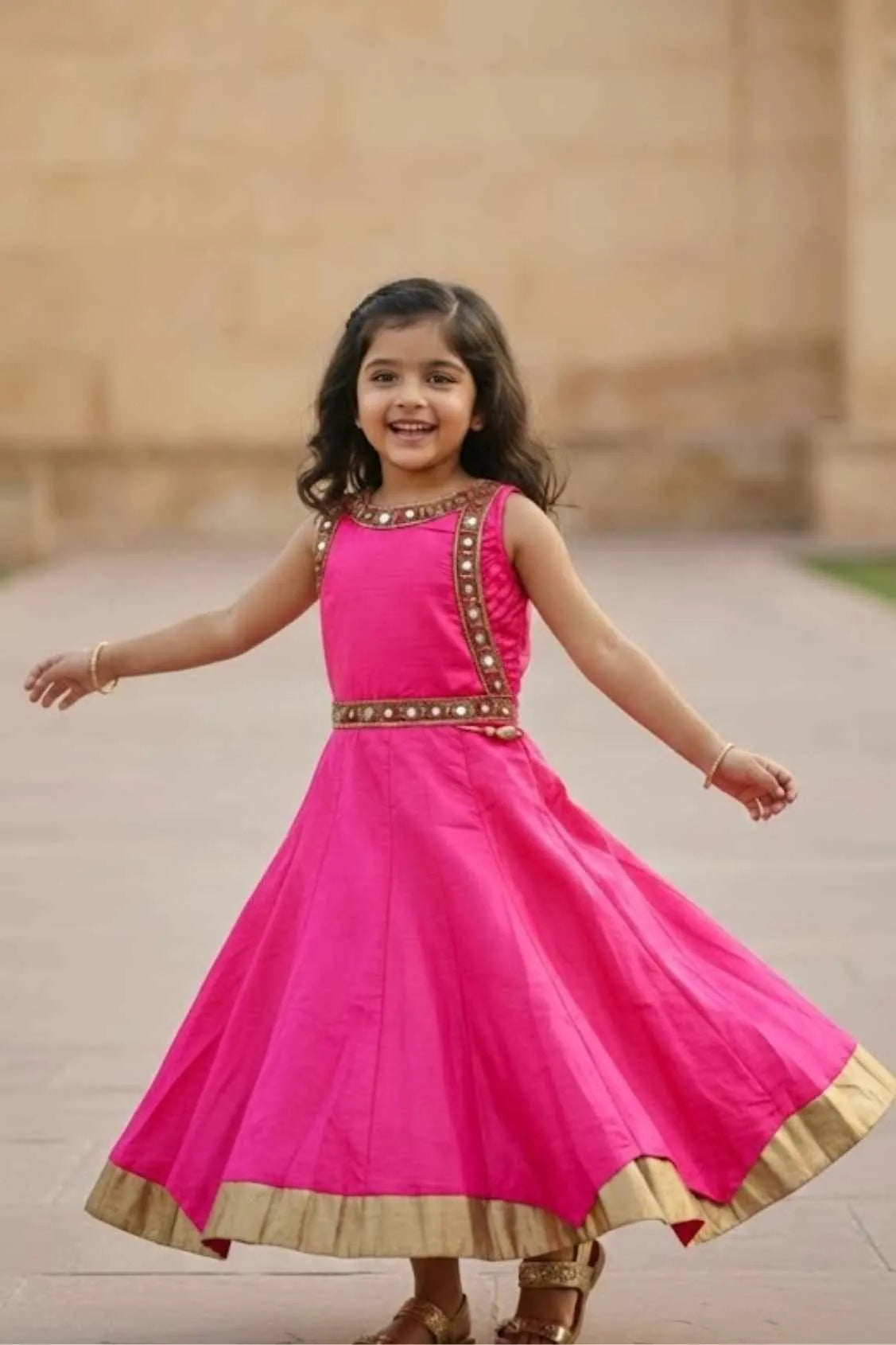 Rani Pink Ethnic Gown For Girls