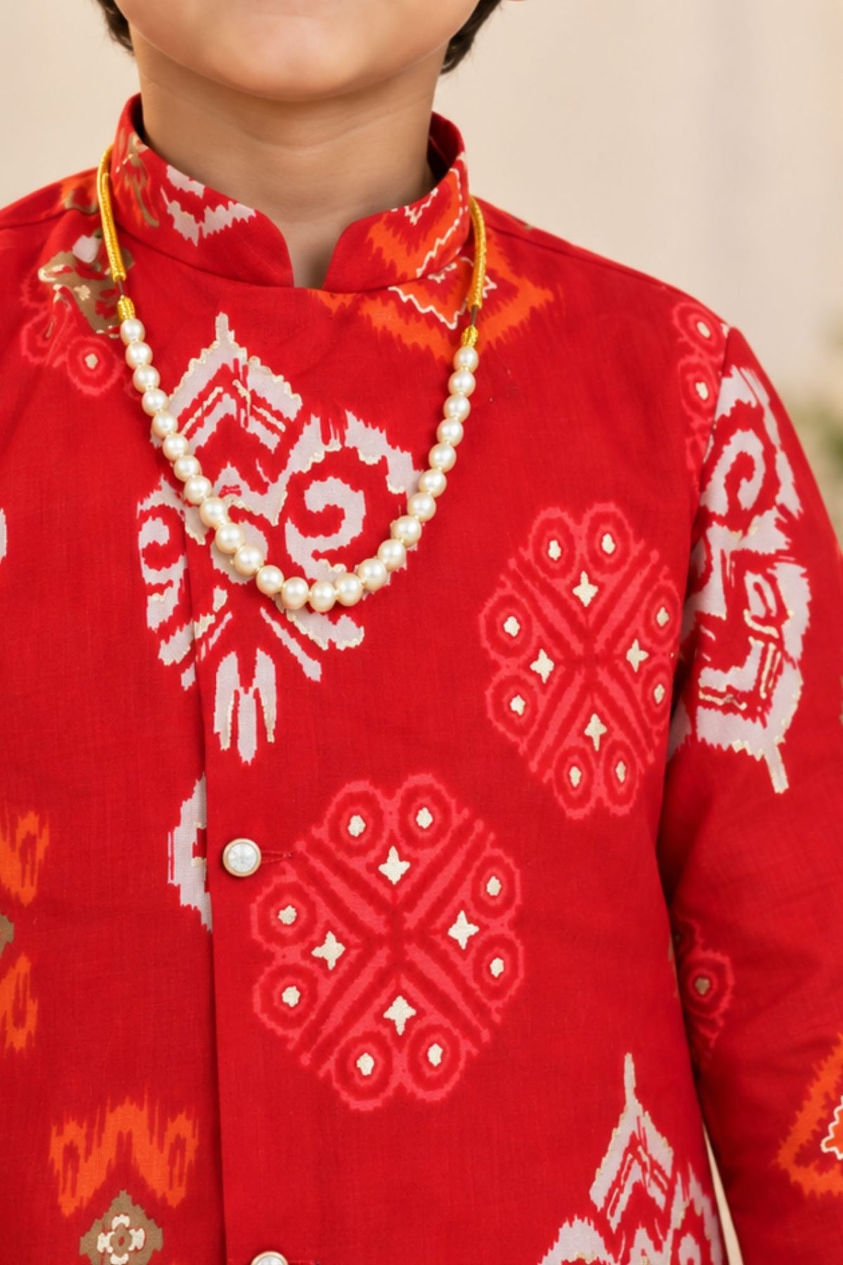Boys Red Printed Kurta Dhoti Pant Set