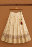 Rani Pink & Ivory Embroidered Pattu Pavadai with Puff Sleeves For Girls