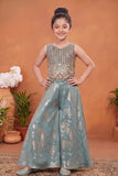 Girls Sage Green Embroidered Palazzo Set with Dupatta