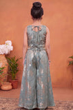Girls Sage Green Embroidered Palazzo Set with Dupatta