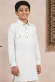 White Kurta Set  With Shirt Collar Design For Boys
