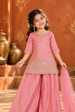 Dusty Rose Embroidered Palazzo Set with Dupatta For Girls