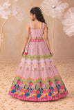 Baby Pink With Multicolor Floral Embellished Lehenga Choli Set