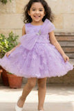 Lavender 3D Floral Embellishments Party Wear Frock For Girls