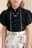 Girls Black Puff Sleeve Top with Printed Palazzo Pants