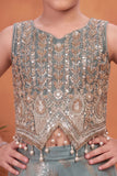 Girls Sage Green Embroidered Palazzo Set with Dupatta