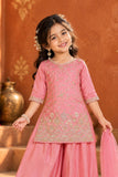 Dusty Rose Embroidered Palazzo Set with Dupatta For Girls