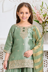 Girls Elegant Green With Gold Embroidered Palazzo Set