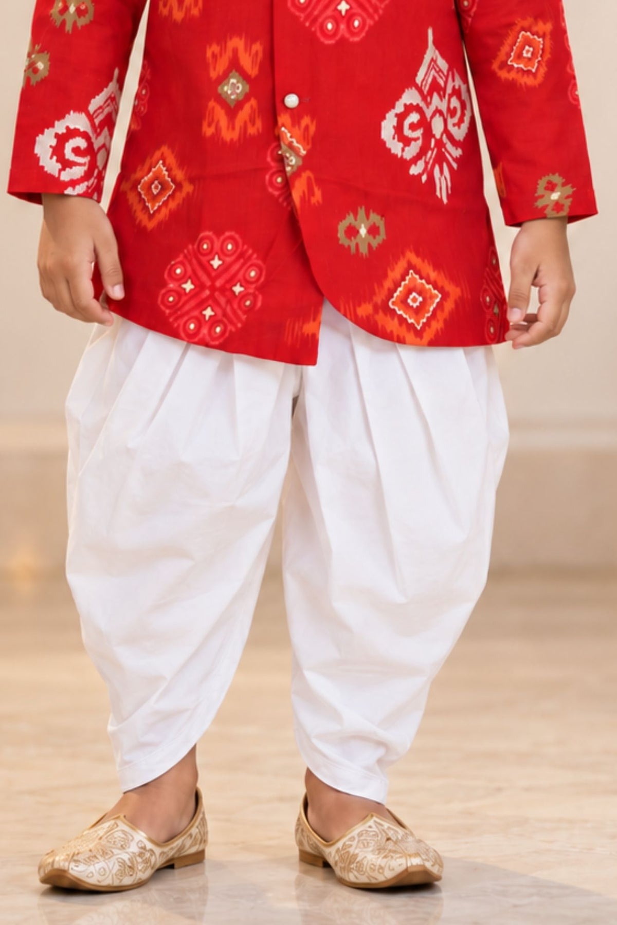 Boys Red Printed Kurta Dhoti Pant Set