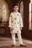 Cream Embroidered Kurta Pyjama Set For Boys