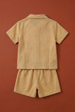 Boys Mustard Yellow Tropical Embroidered Shorts Set with Collared Shirt