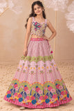 Baby Pink With Multicolor Floral Embellished Lehenga Choli Set
