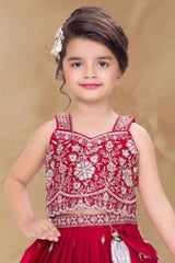 Girls Rani Pink Silver Embroidered Lehenga Choli Set With Dupatta