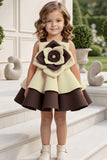 Brown And Cream 3D Floral Layered Party Frock For Girls