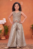 Girls Taupe Brown Embroidered Palazzo Set with Dupatta