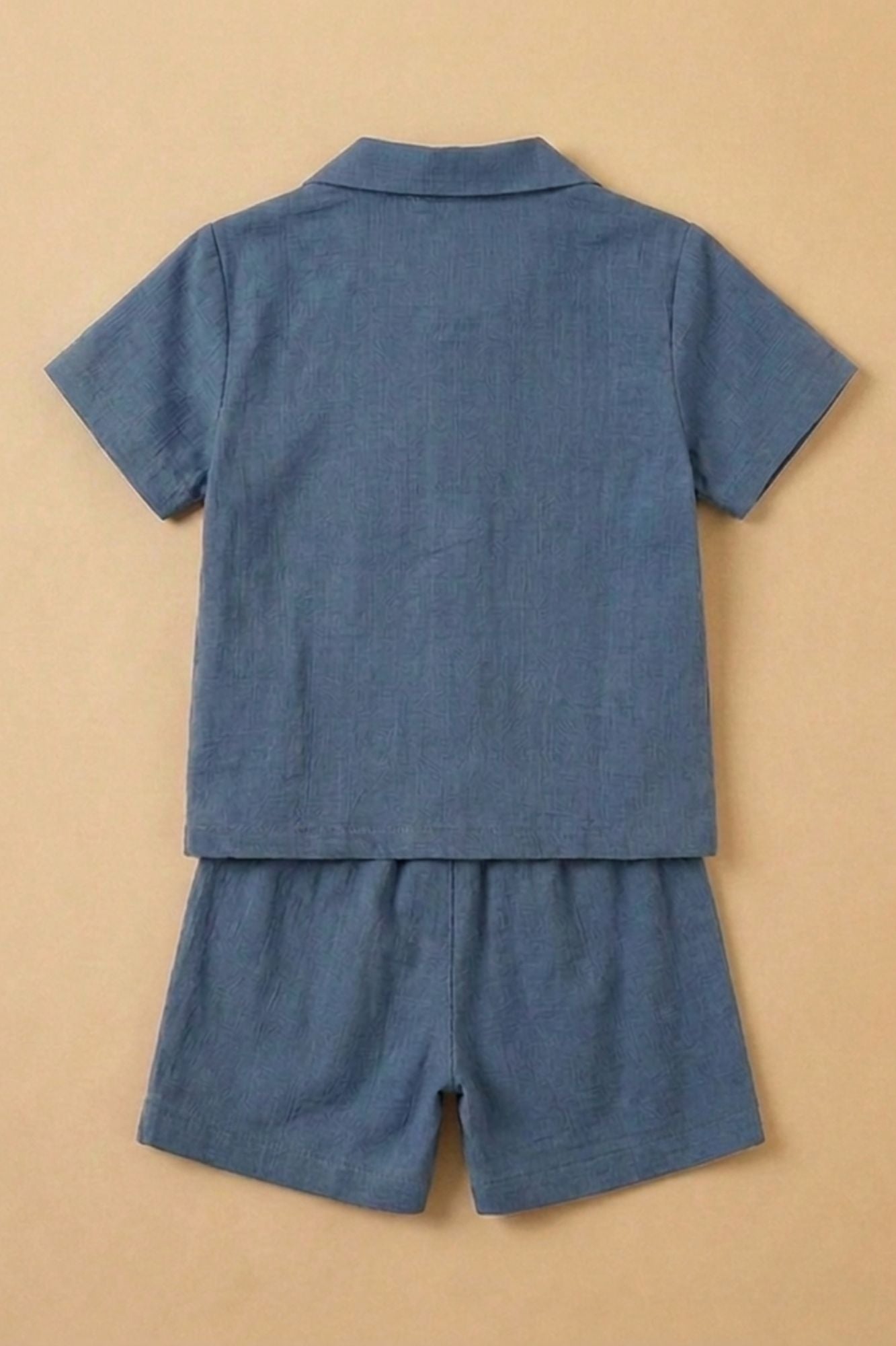 Boys Navy Blue Tropical Embroidered Shorts Set with Collared Shirt