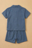 Boys Navy Blue Tropical Embroidered Shorts Set with Collared Shirt