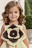 Brown And Cream 3D Floral Layered Party Frock For Girls