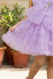 Lavender 3D Floral Embellishments Party Wear Frock For Girls