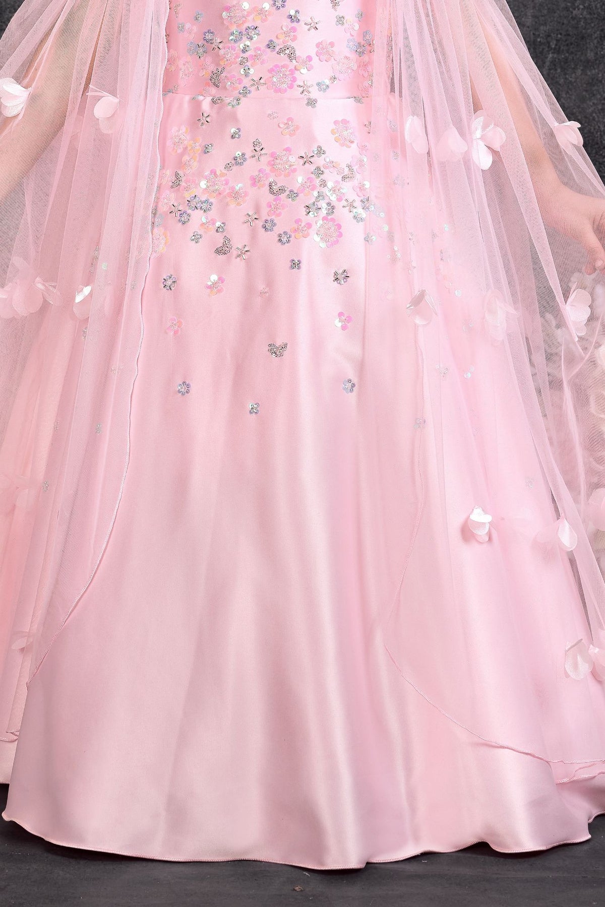Girls Floral Sequin Embellished Blush Pink Party Gown