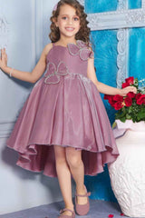 Onion Pink Frock With Stone Work And Floral Embellished For Girls