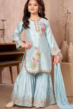 Powder Blue Embroidered Sharara Set with Dupatta for Girls