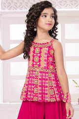 Rani Pink Printed And Sequin Palazzo Set For Girls