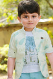 Cream Overcoat With White T shirt And Pant Set For Boys