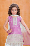 Lavender And White Patiala Set With Embroidered Kurti And Dupatta For Girls