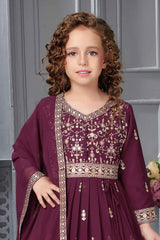 Designer Wine Gown With Embroidery Work For Girls