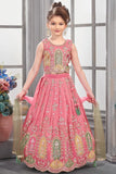 Pink Embroidered Lehenga Choli Set For Girls