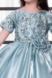 Ice Blue Sequin Party Frock For Girls