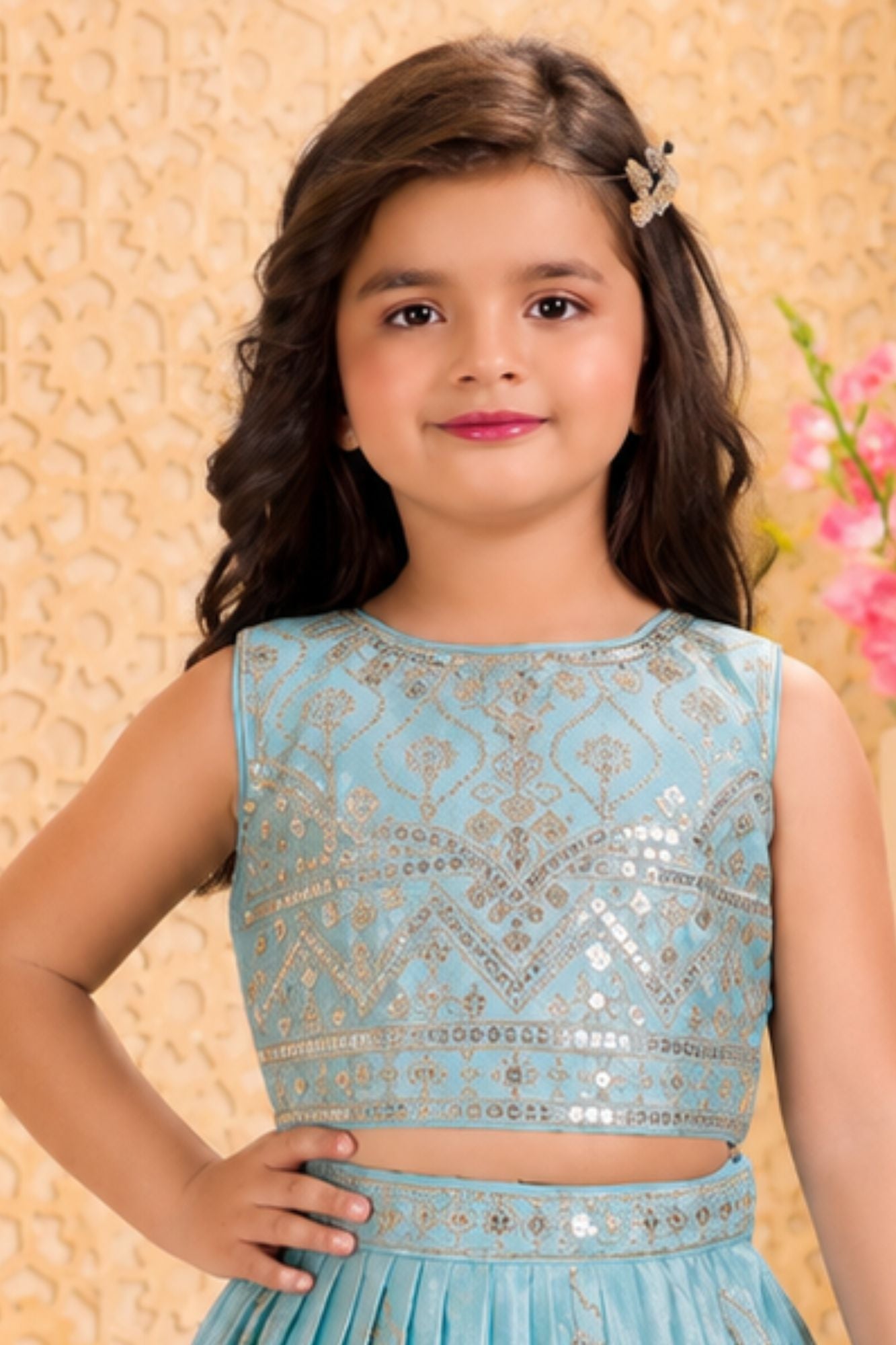 Aqua Blue Sequined Embroidered Lehenga Choli with Dupatta