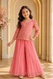 Girls Baby Pink Jacket Style Palazzo Set with Dupatta